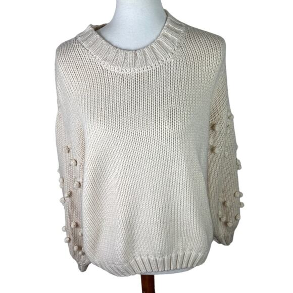 Miami Francesca’s Ivory / Cream Bubble Pom Pom Sleeve Pullover Sweater Size M - Picture 1 of 7